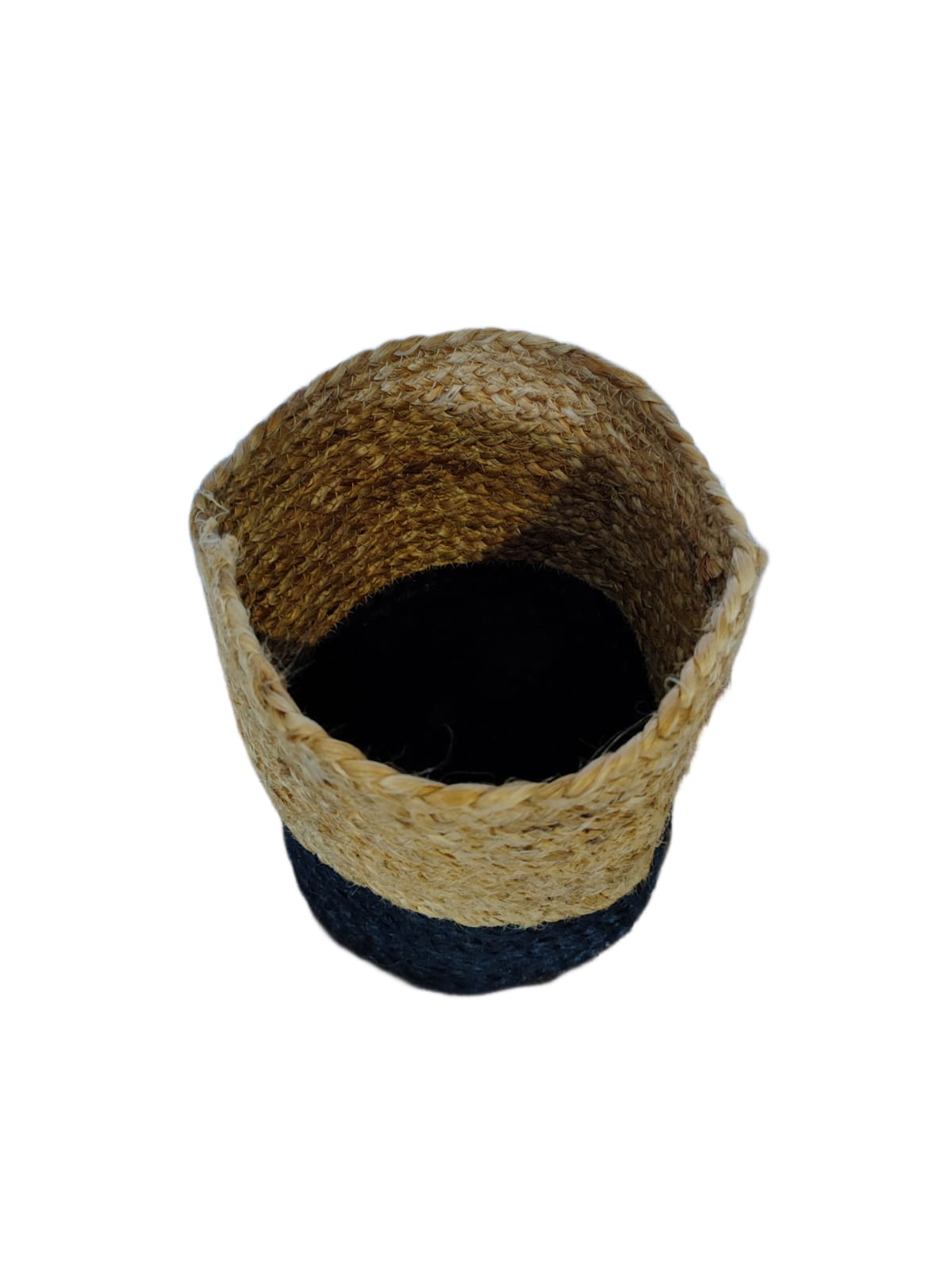Jute Storage Basket (Black and Natural Braided)