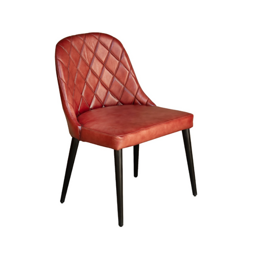 Pure Leather and Iron Leg Upholstered Dining Chair