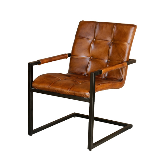 Pure buffalo leather and Iron Bent Upholstered Fine Dine Chair Design leahteritte