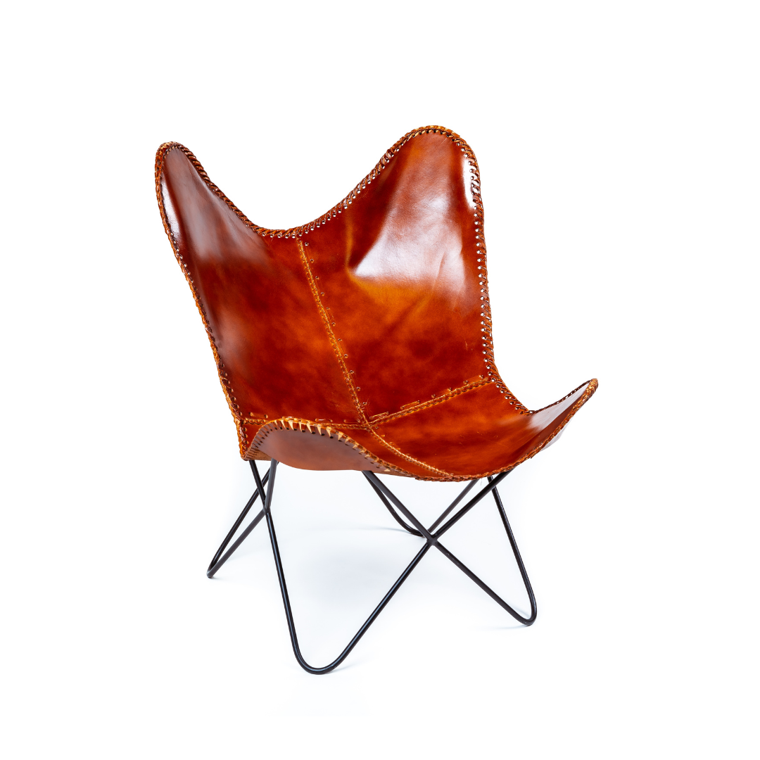 Pure buffalo Leather and Iron  Butterfly Chair
