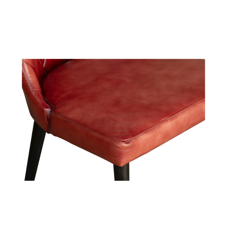 Pure Leather and Iron Leg Upholstered Dining Chair