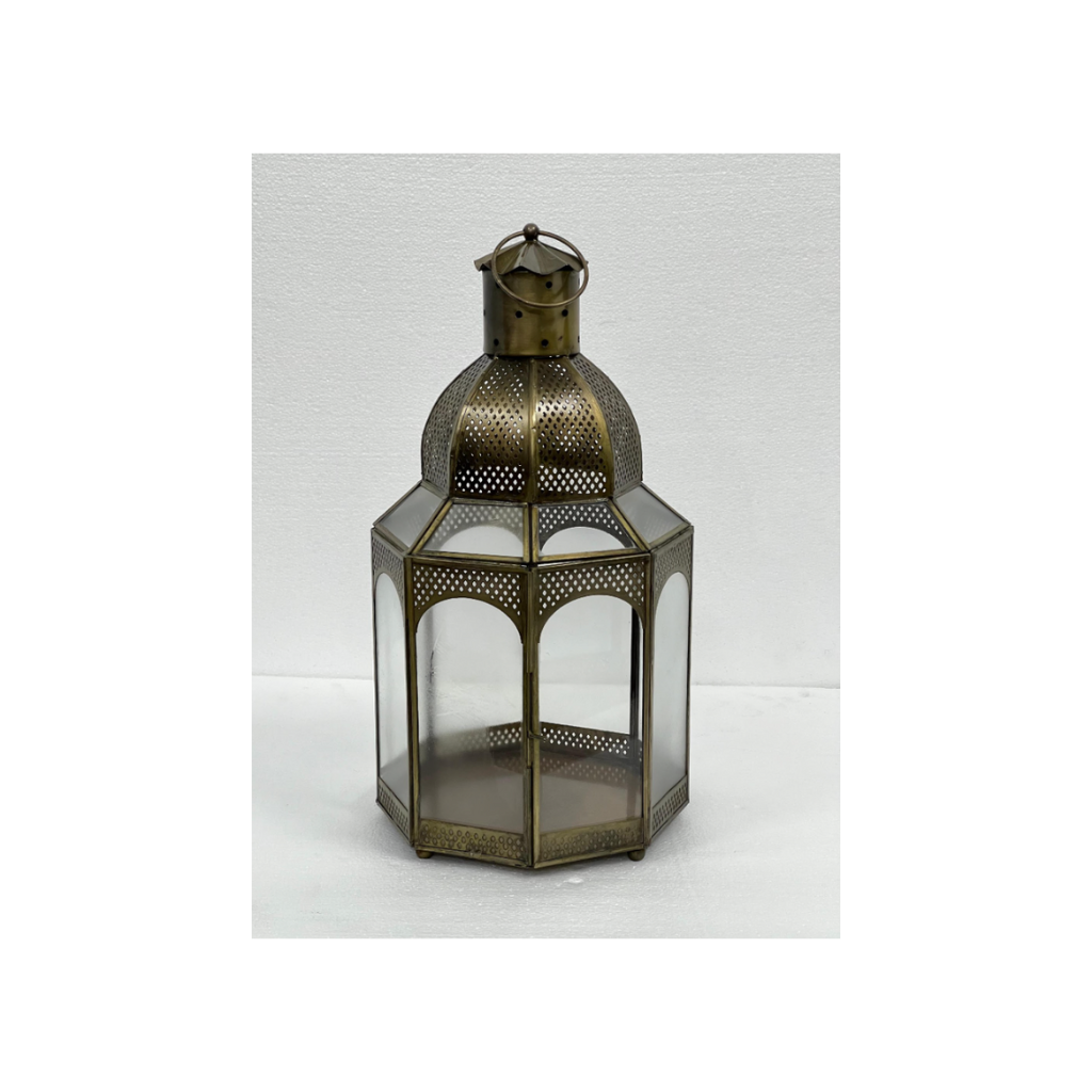 IRON AND GLASS LANTERN COPPER COLOR