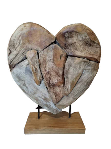 Heart on Stand, Teak Root (Double Side) | 3 Sizes Available
