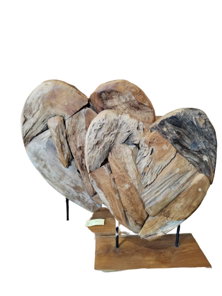 Heart on Stand, Teak Root (Double Side) | 3 Sizes Available