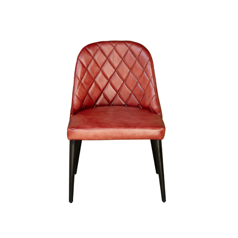 Pure Leather and Iron Leg Upholstered Dining Chair