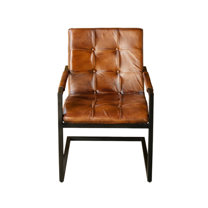 Pure buffalo leather and Iron Bent Upholstered Fine Dine Chair Design leahteritte