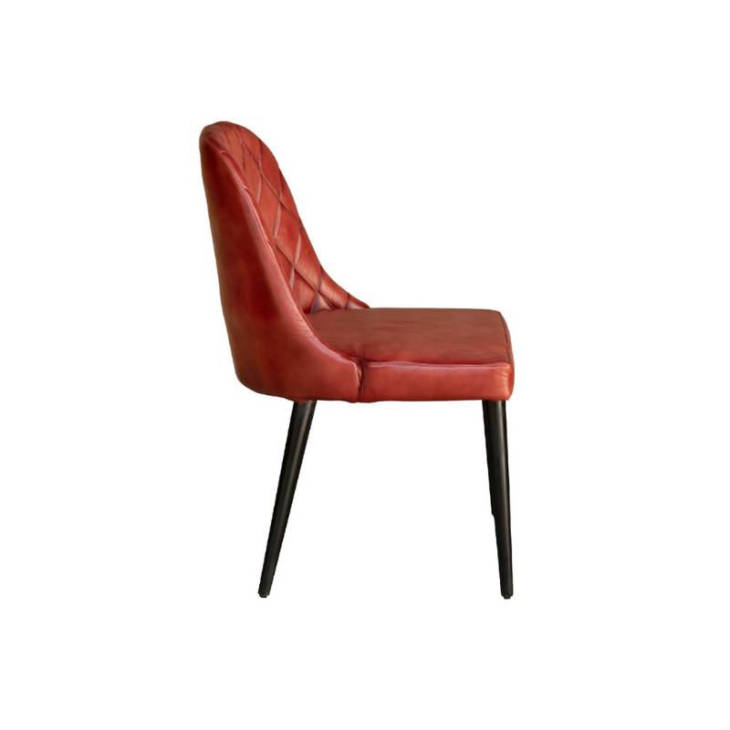 Pure Leather and Iron Leg Upholstered Dining Chair