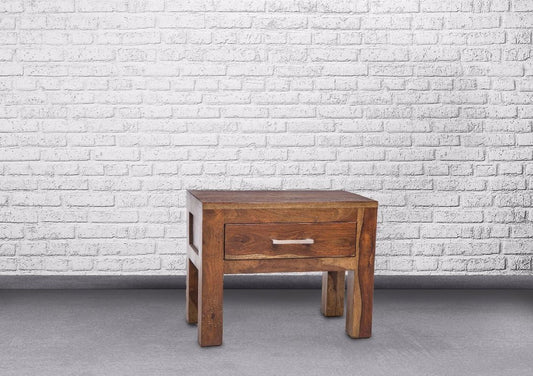 Zen Night Table - Wooden Beside Table with Drawer and Storage Shelf