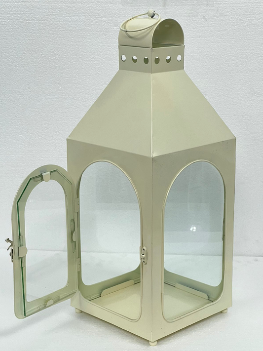 IRON AND GLASS LANTERN WHITE
