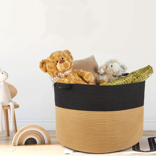 Jute Storage Basket	(Black and Natural Braided)