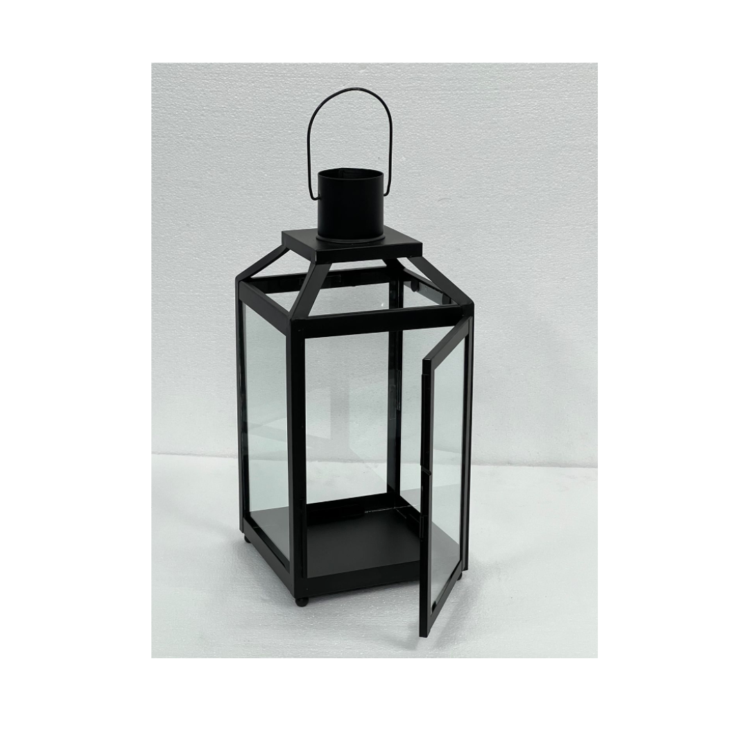 IRON AND GLASS LANTERN BLACK