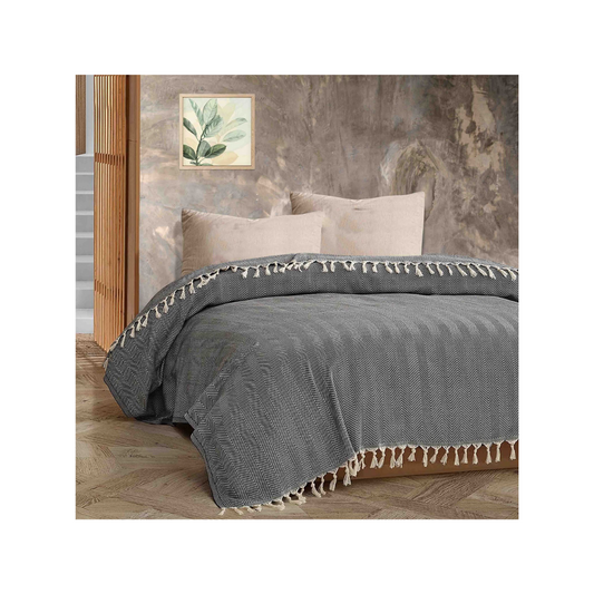 Throws(100% Cotton) and 2 Cushions SET(100%cotton and 100% polyster) ( LT GREY & BEIGE COLOUR)