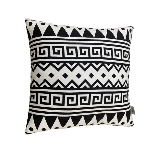 100% Cotton with Polyester Filling Printed Pillow -design-1(White base and black print)